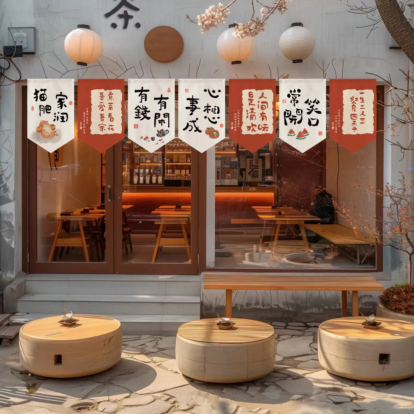 VIKAMA Chinese Banner Curtain Valance, Storefront Hanging Half Curtain for Kitchen Restaurant