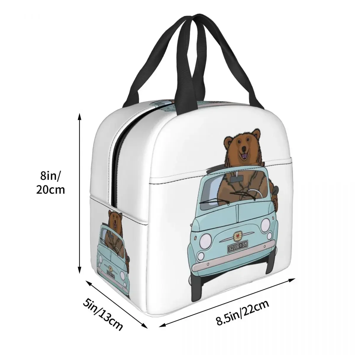 Beer In Een Lichtblauwe Vintage Fiat 500 Geïsoleerde Lunch Tassen Picknickzakken Thermisch Koeler Lunchbox Lunchtas Voor Vrouw Werk Kinderen