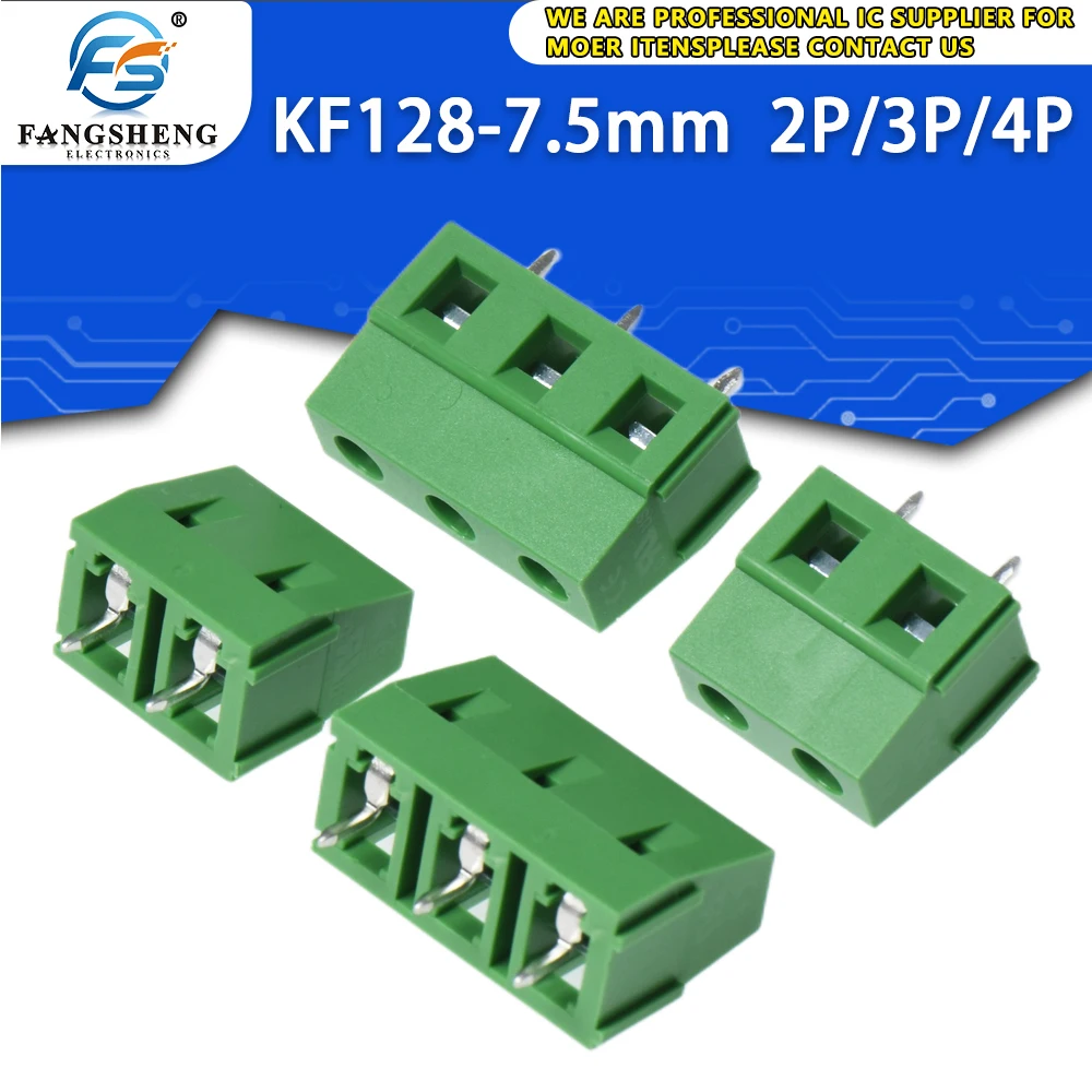 10/50pcs DG/KF128 7.5 2P 3P PCB Screw Terminal Block Conenctor 7.5mm Pitch Straight Pin Connectors  KF128 300V 10A