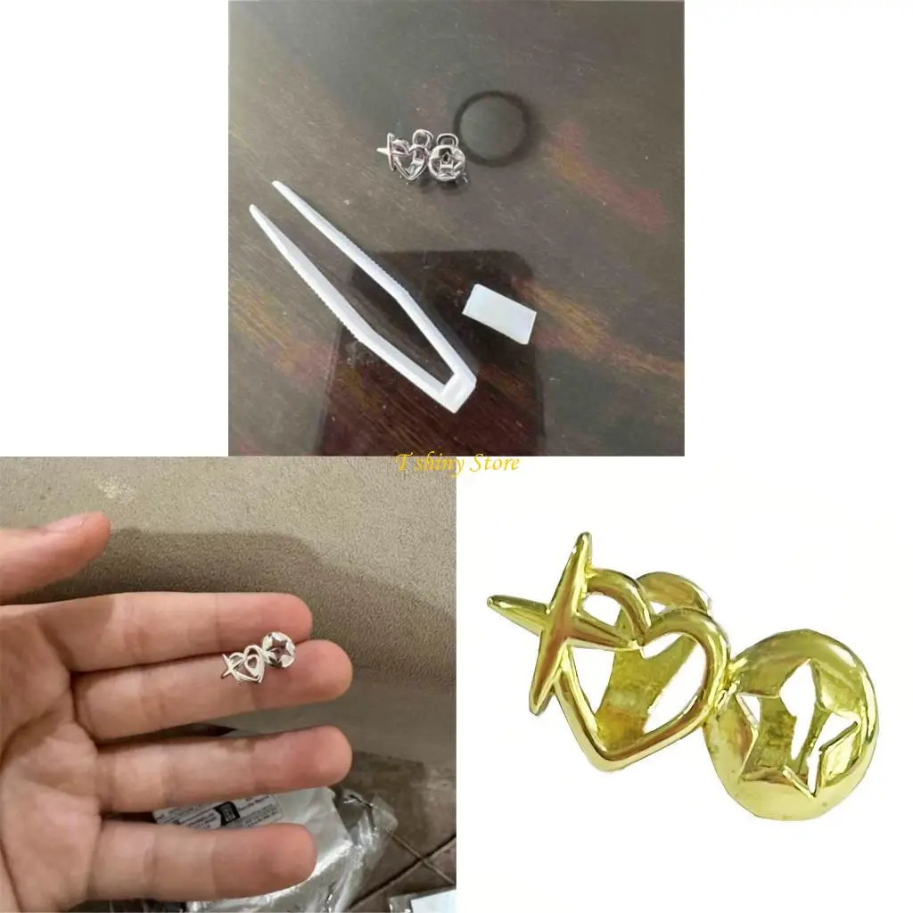 

N58F Punk Hip Hop Hollow Heart Teeth Grills Silver Gold Stars Design Couple Jewelry
