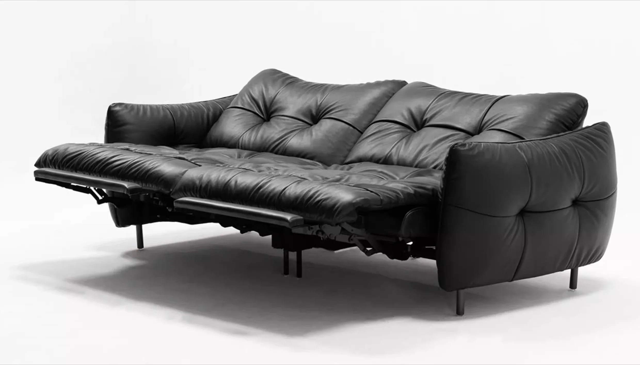 French retro leather electric sofa function three people against the wall