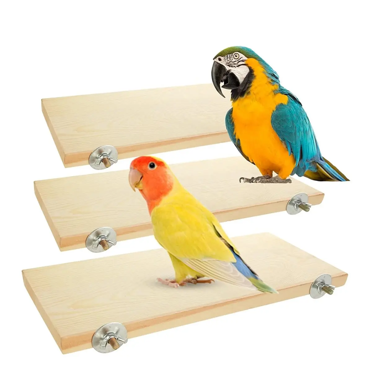 INABEZ 3 Pack Bird Perch Stand, Parrot Wood Platform, Wooden Perch Toys Playground Cage for Conure, Chinchilla, Parakeet