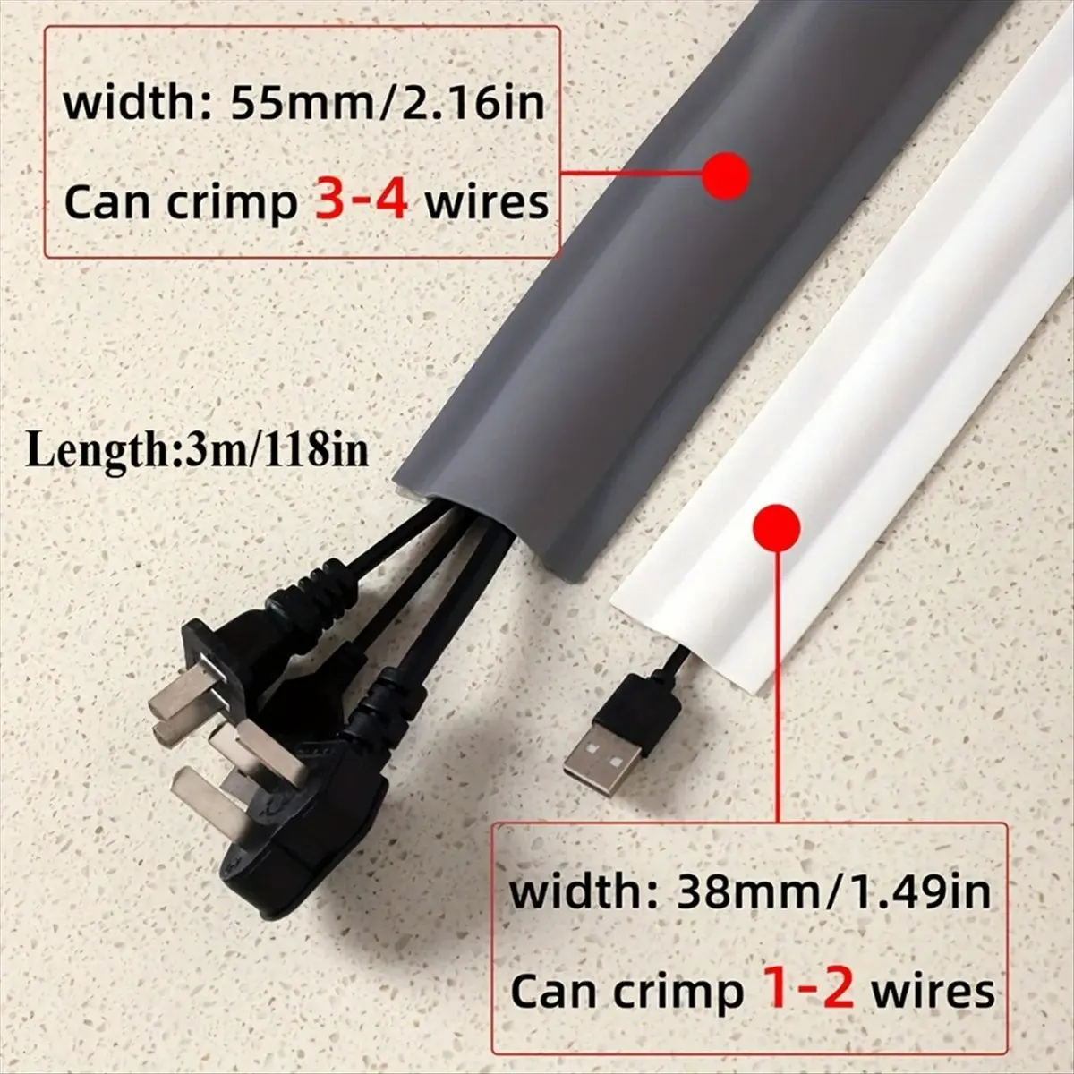 【Limited Offer】PVC Mounted Self-Adhesive Cable Tray Ground Anti Stepping Cover Decorative Exposed Wire Conduit Black A