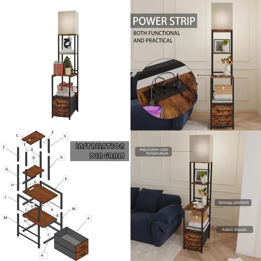 

Элегантный высокий приставной столик с зарядным портом, комбинированный торшер с местом для хранения, винтажная деревянная угловая стойка, многоцветная температура L