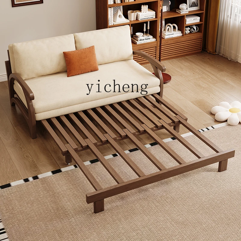

ZK Solid Wood Sofa Bed Foldable Dual-use Small Apartment Single and Double Retractable Pull-out Sofa Bed