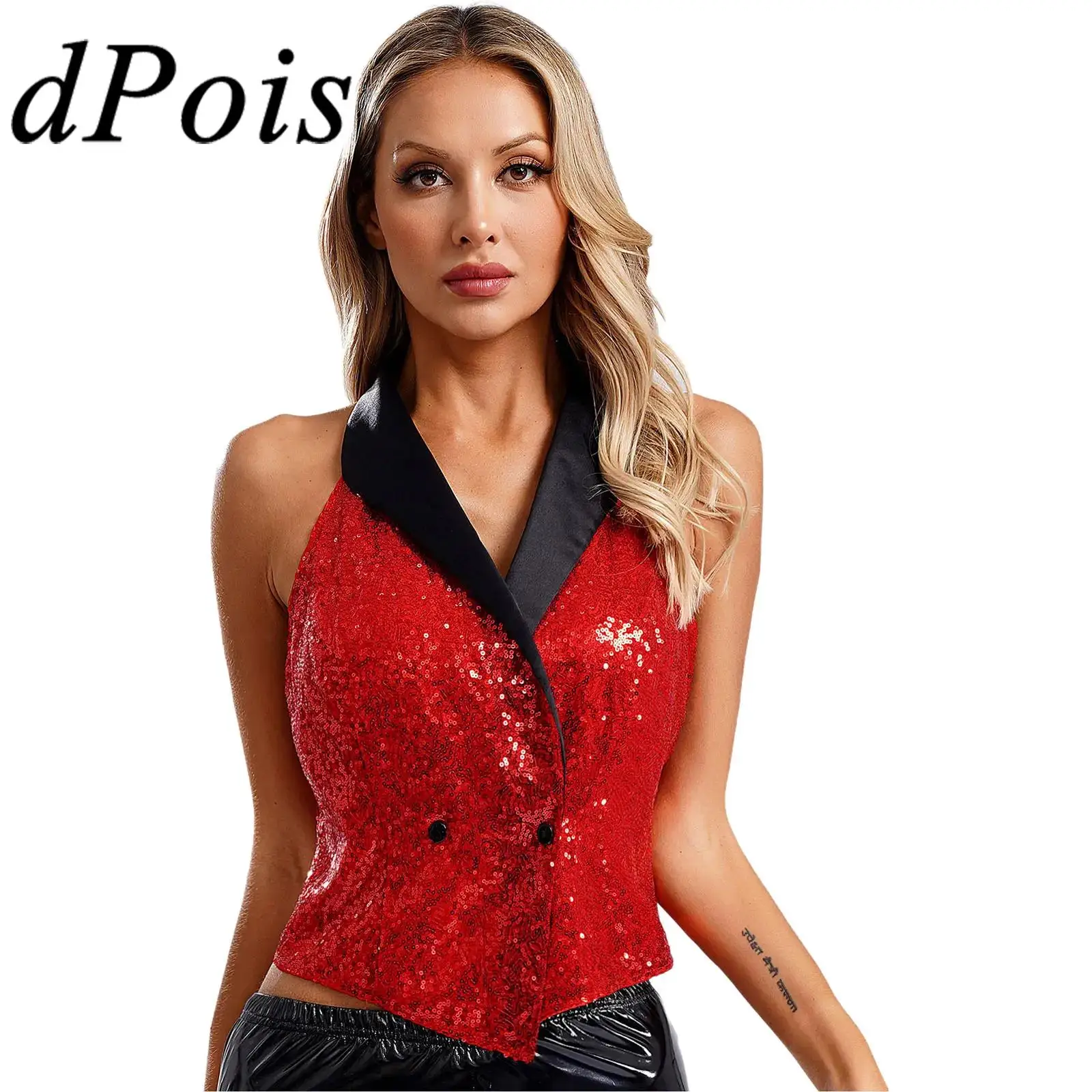 

Women's Suits Vests V-neck Lapel Sleeveless Waistcoat Glitter Sequined Vests Clubwear Rave Hiphop Jazz Dance Party Dressy Tops