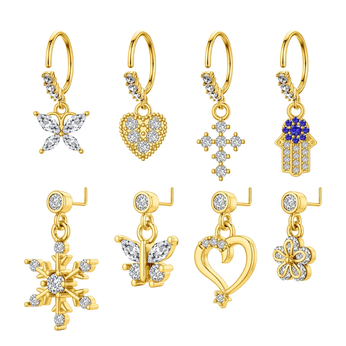 Anillos colgantes para la nariz, aros para mujeres y hombres, cruz de flores CZ, anillos colgantes para la nariz, pendiente de cartílago, joyería para Piercing en la nariz colgante