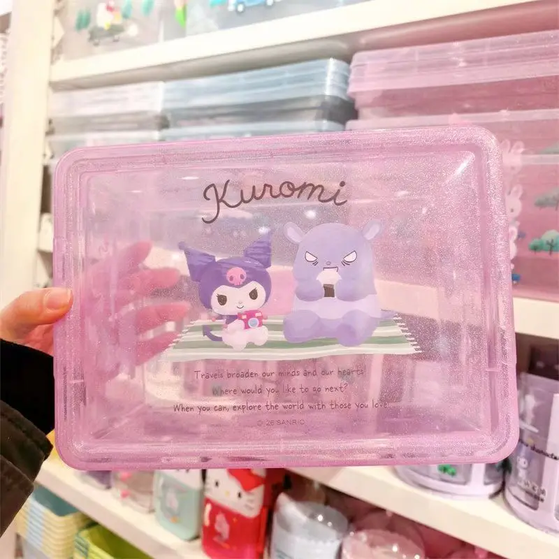 Sanrio Hellokitty Transparent printed cover desktop large stacking storage box bedroom student Folding storage box view 6