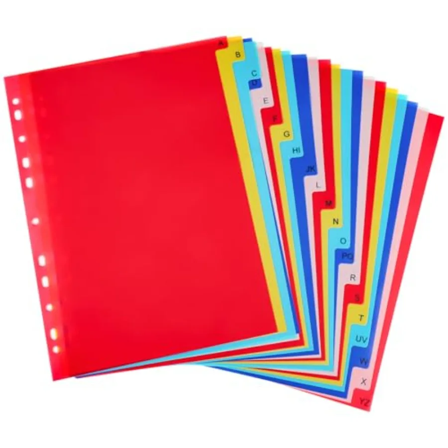 

21 Tab A-Z Binder Dividers, 3 Ring Plastic Binder Dividers with Tabs Multicolor Alphabet Dividers for 2/3/4/11 Ring Binders, Le