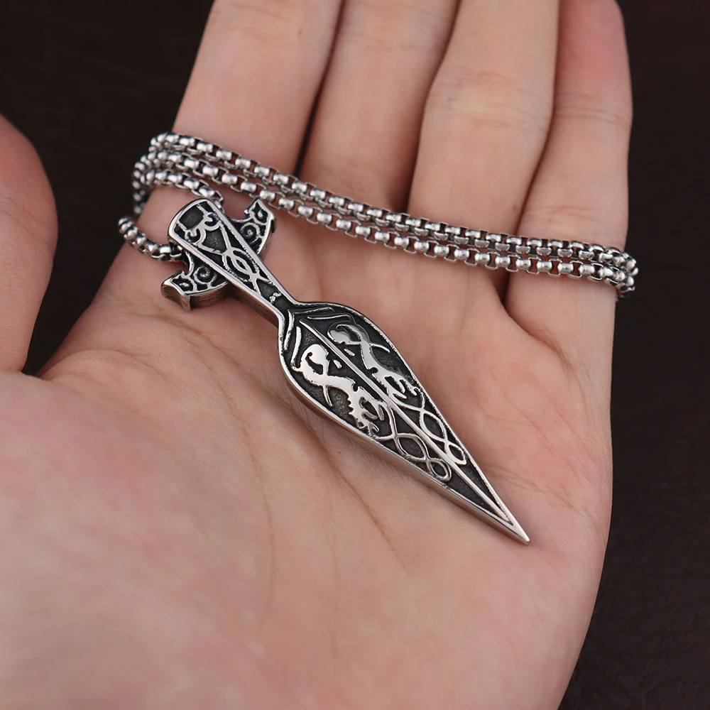 Stainless Steel Vintage Nordic Spear Pendant Chain Unique Vikings Celtic Knot Necklaces Amulet Jewelry Accessories Dropshipping