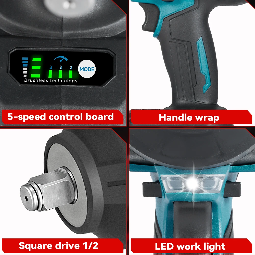 ONEVAN Brushless Cordless Electric Impact Wrench 2800W Power Handheld Screwdriver Car Repair Tool For Makita 18V Battery Pin image 6