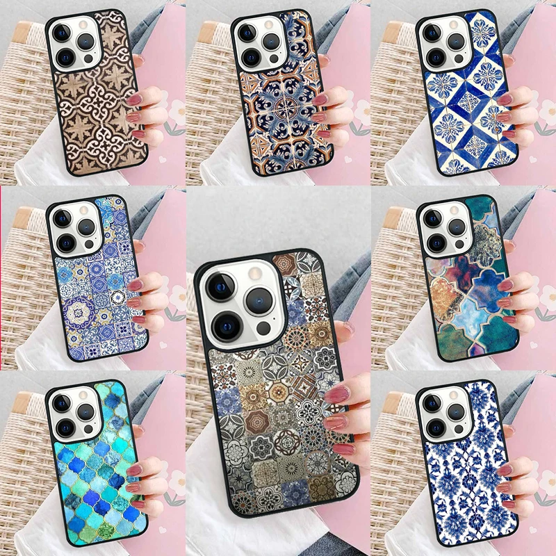 art Decorative Moroccan Tile Soft Phone Case Cover for iPhone 16 Promax 15 Pro 13 14 Plus 11 12 Mini XR XS MAX Coque