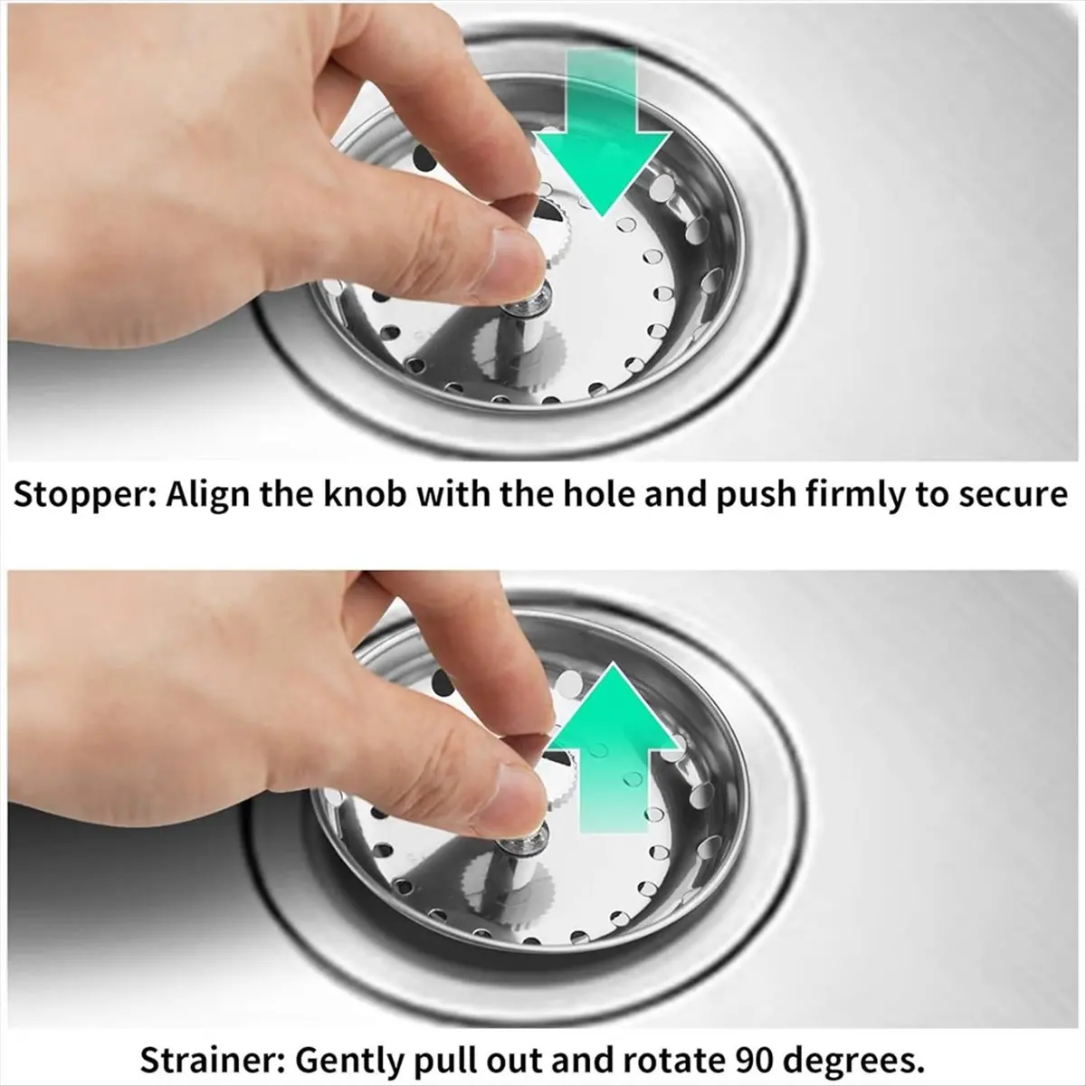 ABNH 2PCS Kitchen Sink Drain Strainer Sink Stopper Combo for Standard 3-1/2 Inch Drain, Stainless Steel Sink Strainer Basket