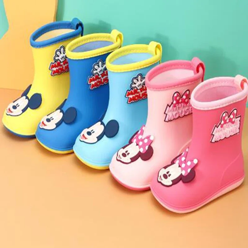 Botas de lluvia para niños y niñas, zapatos de agua con dibujos animados de Mickey Mouse, Minni, para primavera y otoño