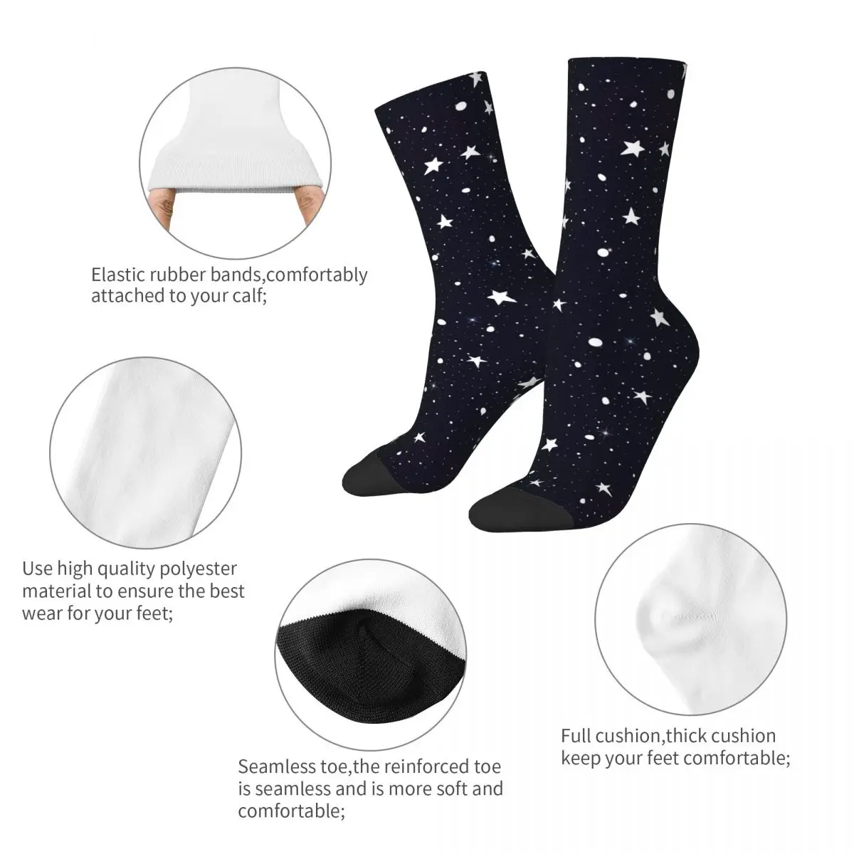 Fashion Stars Sports Socks Night Sky Polyester Long Socks for Women Men