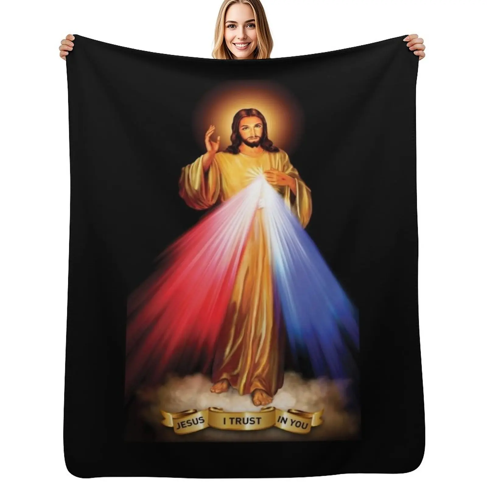 

Jesus I trust in You, Saint Faustina, Divine Mercy Throw Blanket Breathable Lightweight Blanket for Adults Kids