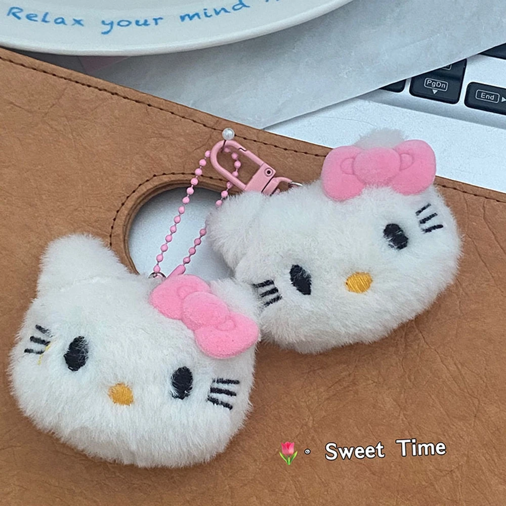 New Hello Kitty Keychain Sanrio Cute Black Pink Bow Doll Bag Plush Phone Pendant Car Key Chain Couple Accessories Birthday Gift