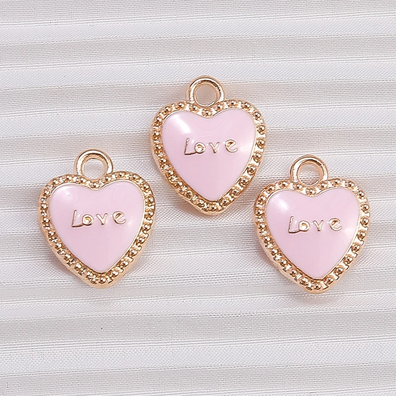 10 Stück 13 x 15 mm niedliche Emaille-Liebes-Herz-Charms-Anhänger für Schmuckherstellung, Halsketten, Ohrringe, Armbänder, DIY-Bastelzubehör – Detail 5