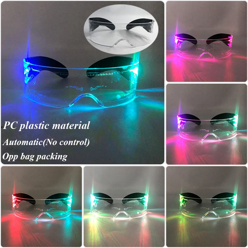 Leuchtende futuristische Cyberpunk-Brille, 7-Farben-Wechsel, leuchtende LED-Brille, blinkende Brille, für Männer und Frauen, Nachtclub-Cosplay-Zubehör – Detail 1