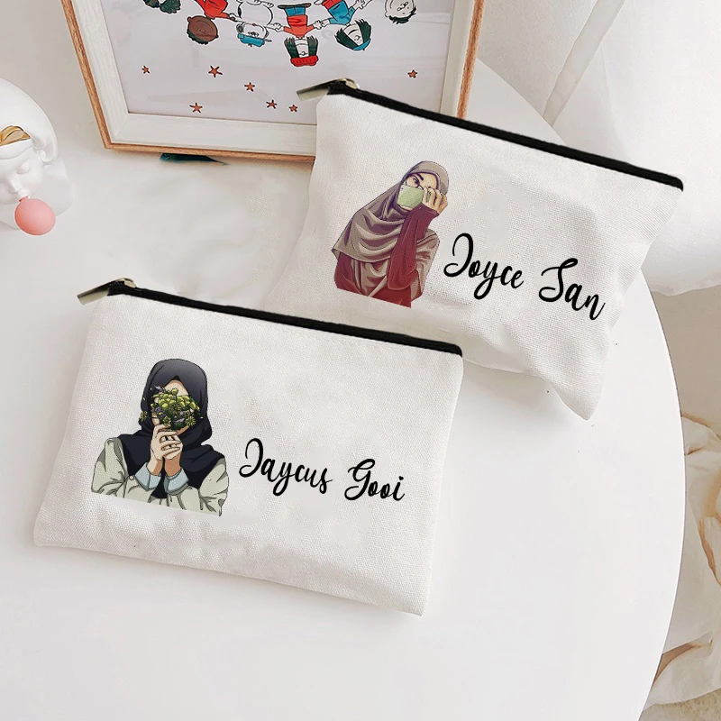 Personalised Hijabi Girl Makeup Bag Organised Pouch with Name Ramadan Gifts Customized Zipper Pouches Cosmetic Bags Eid Gifts