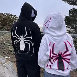 Spider Print Couple Hoodies Women Hip Hop Zipper Long Sleeve Jacket Coats Autumn Winter Harajuku Casual Loose Hooded Sweatshirt