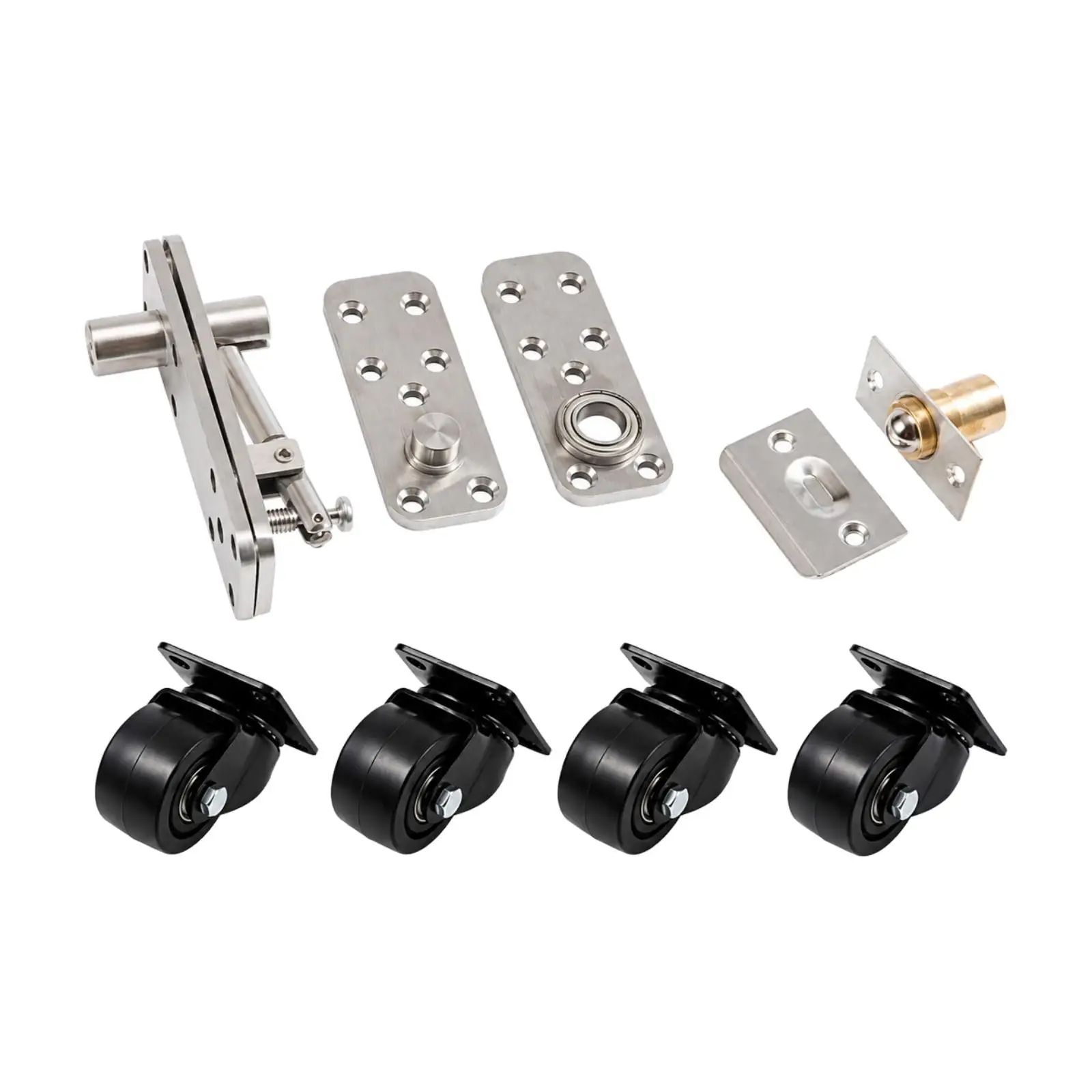Bookcase Door Hardware Kit with Caster Wheels Heavy-Duty Concealed Door Hinge Hardware Set Stainless Steel Smooth Movement
