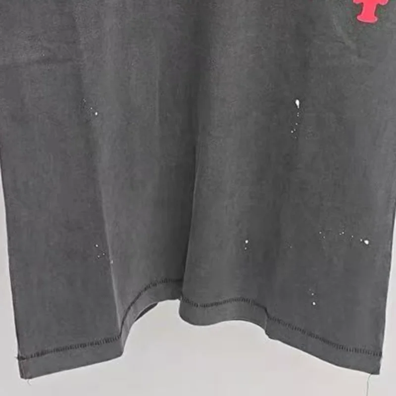 High Street Red Letters Print Loose Casual Saint T-Shirt Men Women Best Quality Vintage Washed Black Short Sleeve T Shirt