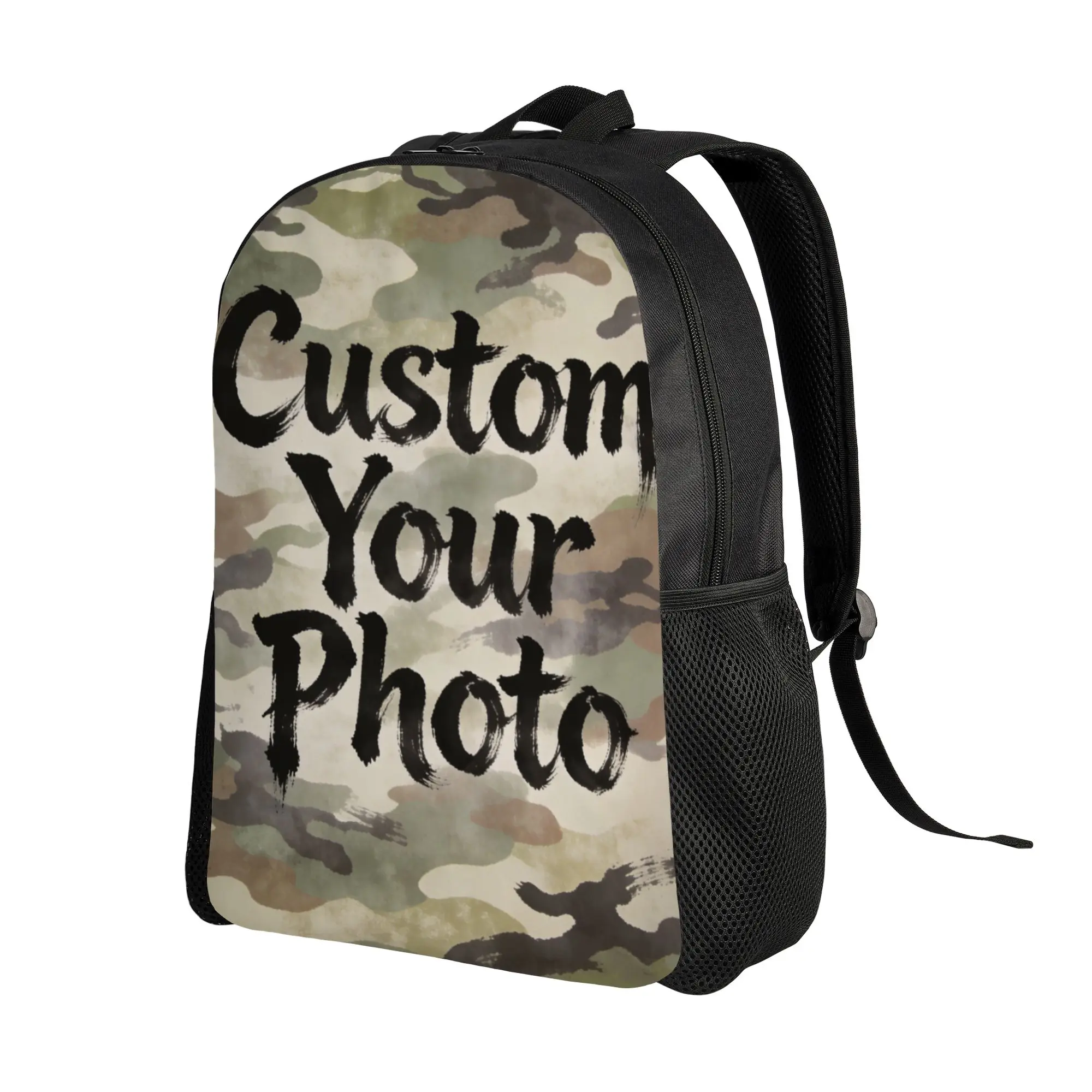 Custom 3D Print Custom Your Photo Logo Text Backpack for Boys Girls Camouflage School Travel Bags Bookbag Fits 15 Inch Laptop