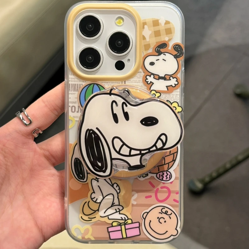 Cute Cartoon Snoopy Charlie Brown  Magnetic Holder Magsafe Wireless Charge Phone Case For iPhone 15 14 13 Pro Max Hard TPU Cover