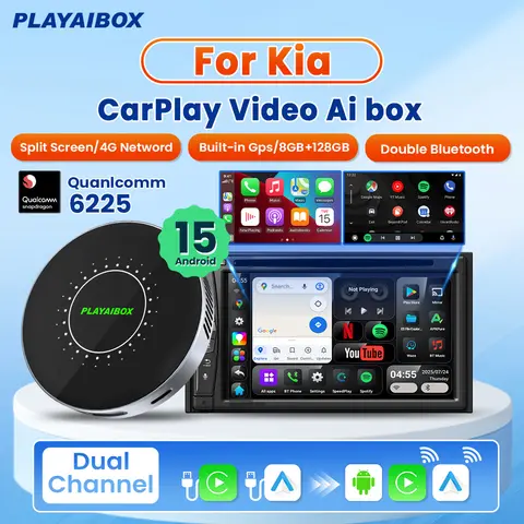 안드로이드 15 무선 CarPlay Ai 박스 무선 안드로이드 자동 내장 GPS 8GB+128GB Youtube Netflix For Kia Soul Optima Soul EV