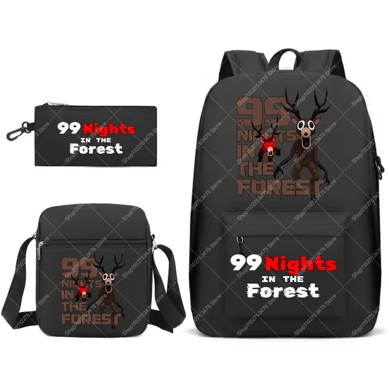 Horror Forest Monster Character 3 In 1 Backpack Children Backpack Pencil Case Crossbody Bag Set Stationery Men Student Schoolbag