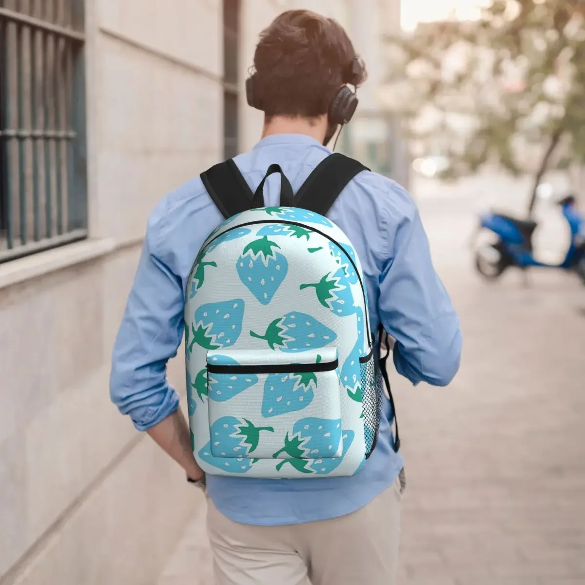 Cute Blue Strawberry Backpack Boys Girls BookBag Children School Bag Laptop Shoulder Bags for Men Women