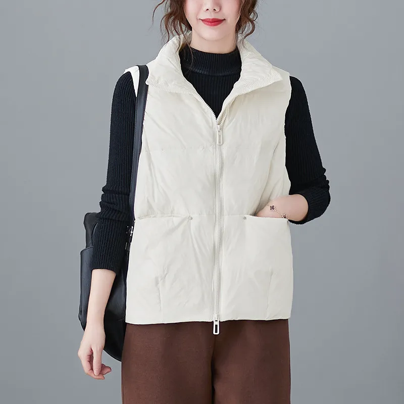 Autumn Winter Warm Thicken Down Waistcoat Jacket Women White Duck Down Vest Ladies Short Sleeveless Loose Oversize Vests Coat