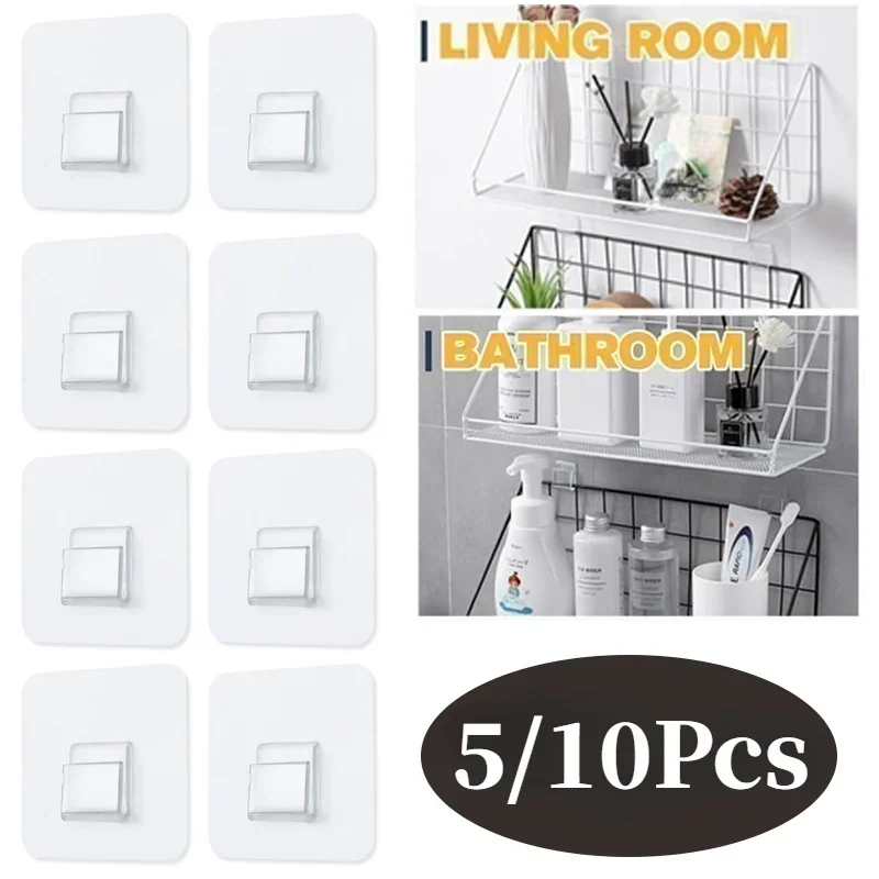 5/10Pcs Transparent No punching Wall Hooks Strong Self Adhesive Kitchen Bathroom Storage  Hangers Suction Cup Heavy Load Hook