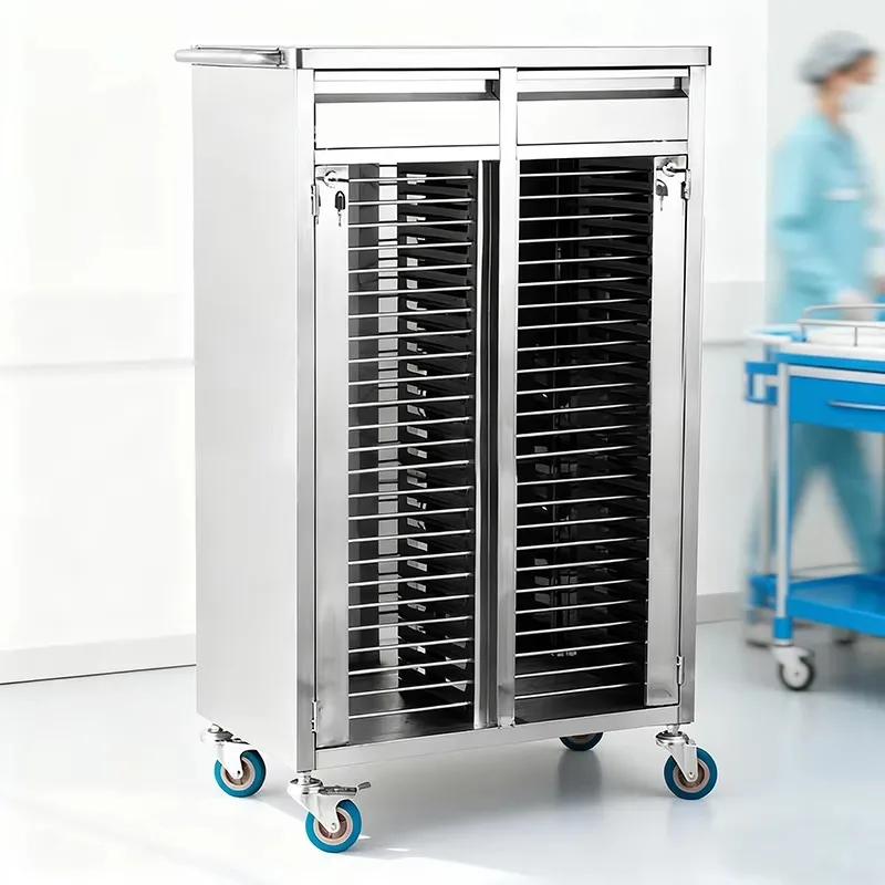 

Double Row Stainless Steel Medical Cart with Case Record Functionality and Different Sizes