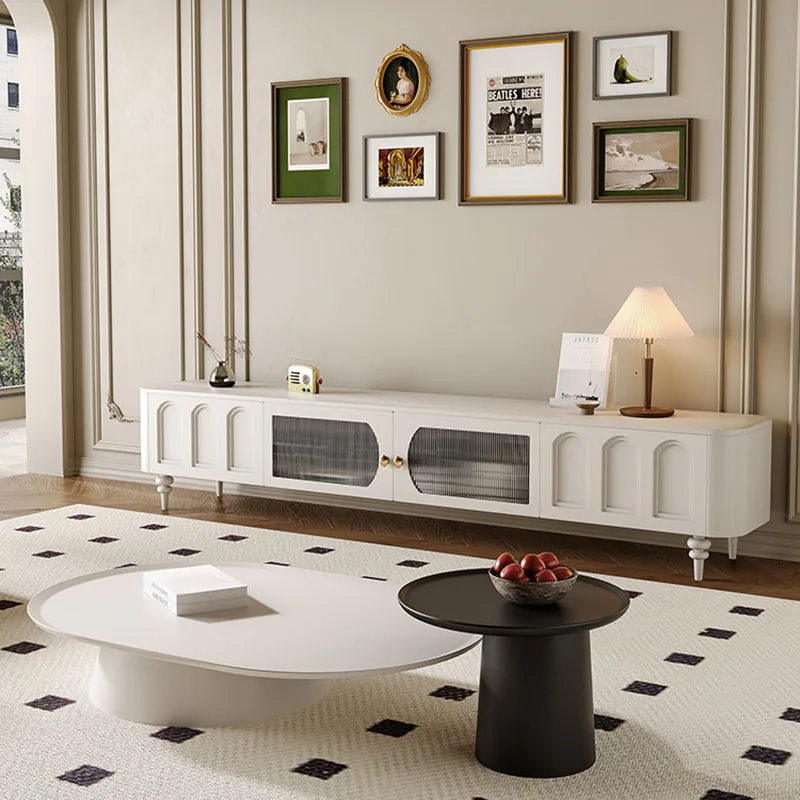 Armario de TV de estilo crema francés con mesa de centro, combinación de Tv, sala de estar moderna, Tv móvil, muebles nórdicos modernos