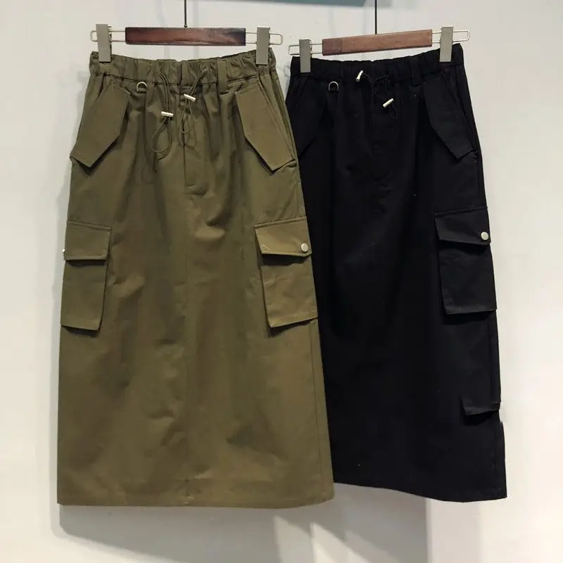 

Korean Style plus Size A-Line Work Skirt Women's Summer High Waist Slit Slimming Midi Skirt Trendy plus Size Half-length Skirt