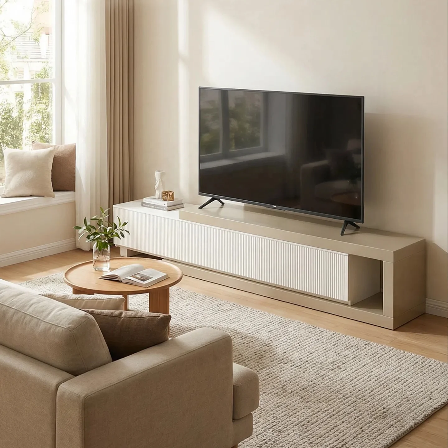 # Modern Minimalist Luxury White Solid Wood Frame TV Cabinet Adjustable Granite Countertop Apartment Storage TV Stand