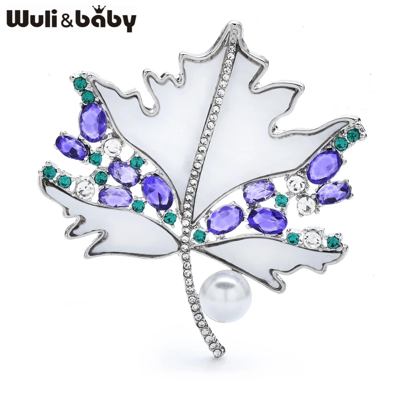 Wuli&baby Purple Rhinestone Maple Leaf Brooches For Women Unisex 2-color Beautiful Flowers Plants Party Office Brooch Pins Gifts