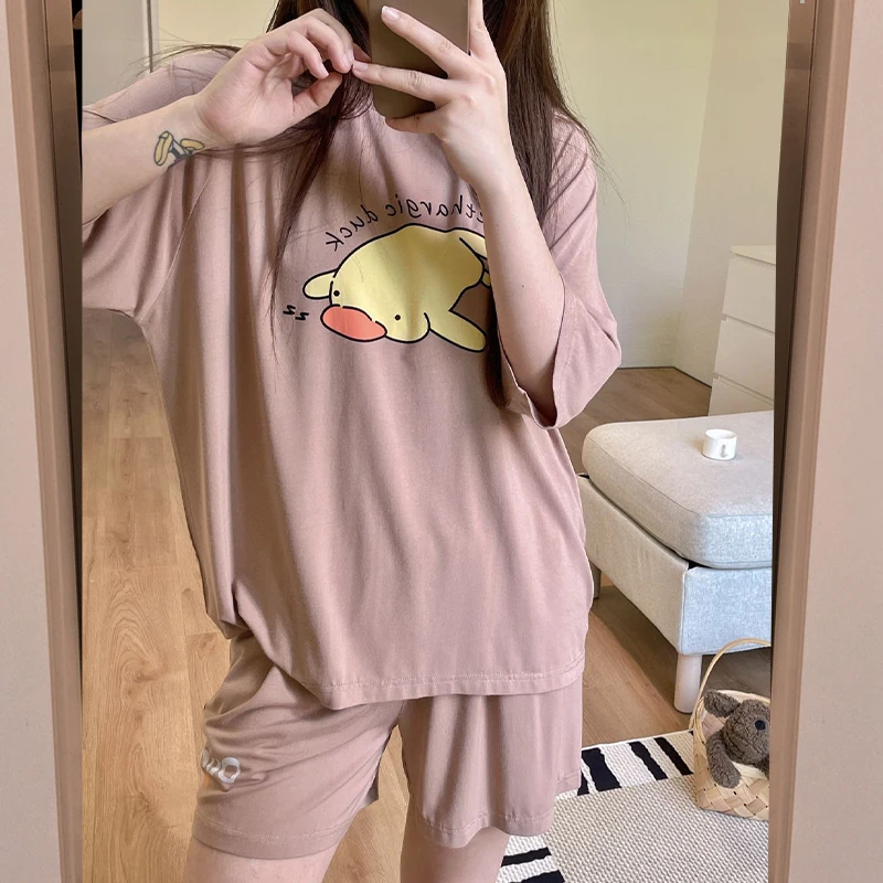 

Four Seasons New Women's Pajamas Long Sleeve Cardigan Korean Cartoon Small Fresh Sweet Home Clothes Set