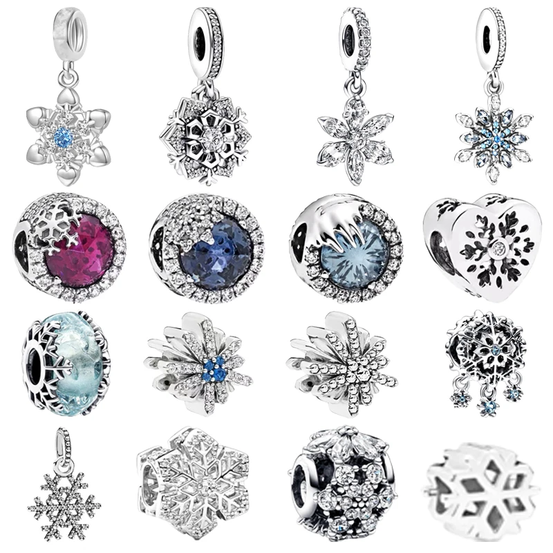 Sparkling Snowflake Pendant Winter Blue Snowflake Murano Charm Beads Fit Original 925 Silver Pandora Bracelet DIY Women Jewelry