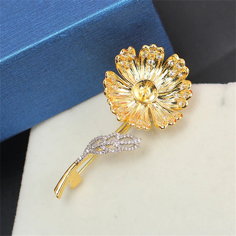 Accessori fai da te delicata spilla di perle di girasole di alta qualità placcata in oro Micro-set zircone Pin corpetto supporto vuoto donne