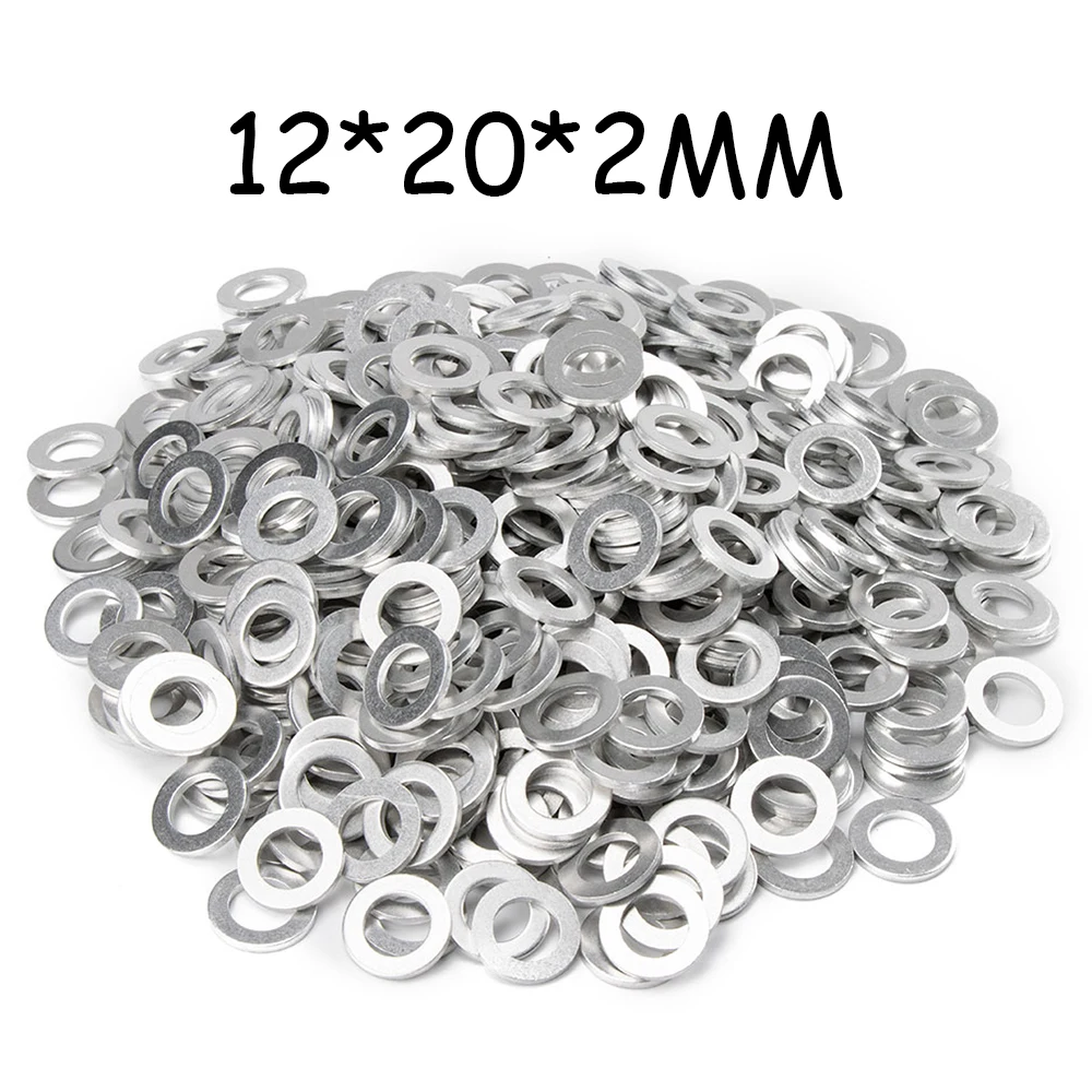 

100PCS/Lot New Aluminum Washers Gasket Flat Metal Washer Gasket Plug Oil Sealing Rings Gaskets Fastener 12*20*2mm Gasket Washer