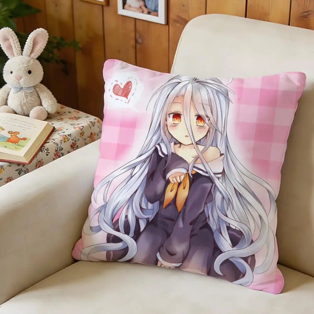 Cushion Cover Short Plush Throw Pillow Soft Washable Sofa Bed Office Cushion No Game No Life Anime