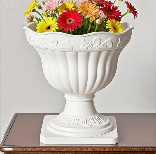 Maceta de plástico blanco para decoración de porche, macetero grande para exteriores, columna romana, macetas para plantar, balcón y hogar