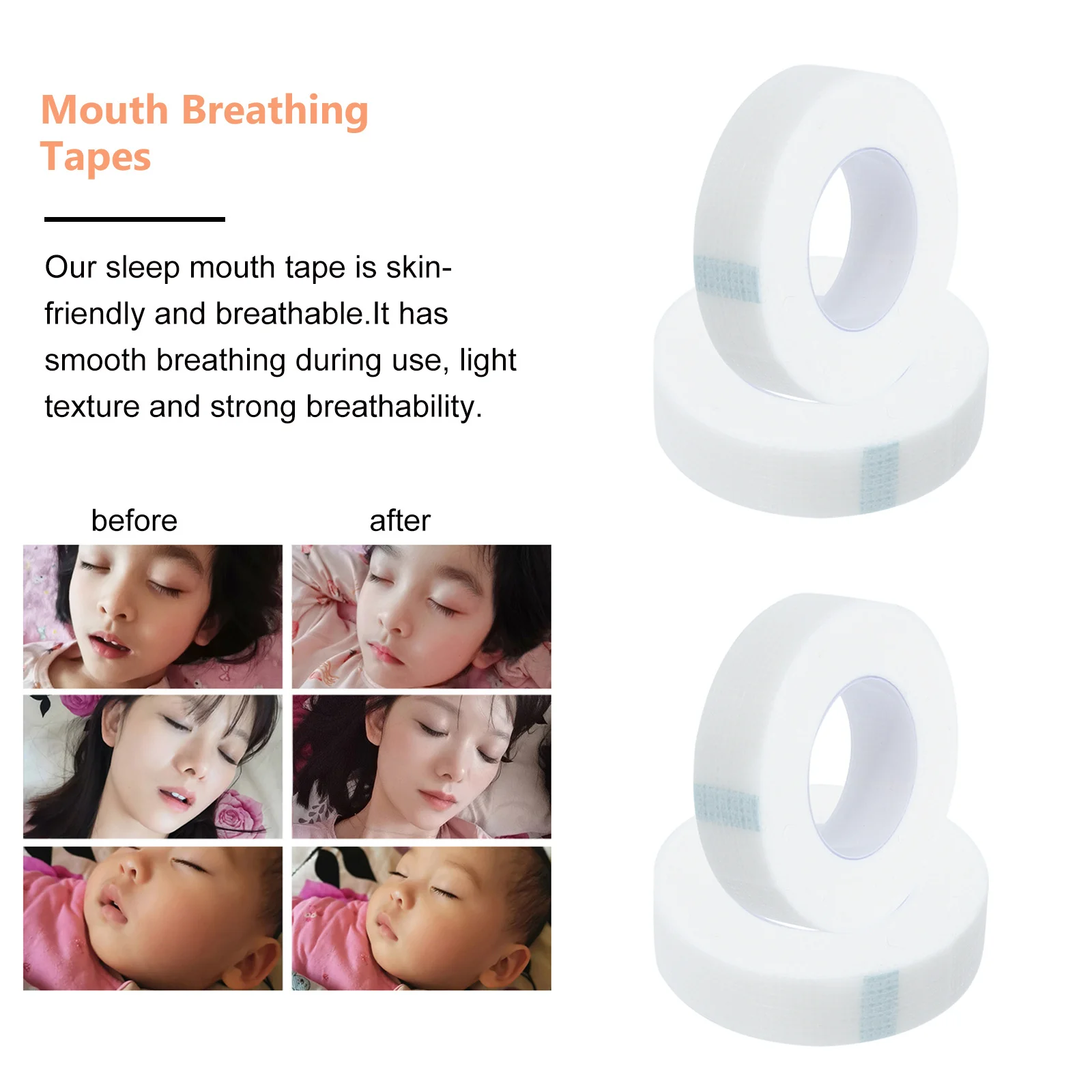 

4 Rolls Children Sleep Tape Breath Corrector Sticker Soft Non-Woven Mouth Strip for Better Nostril Breathing during Sleep