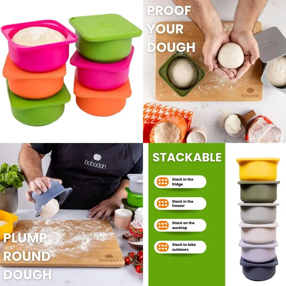 

6-Piece Pizza Dough Proofing Containers with Lids, Multicolored (2 Berry, 2 Orange, 2 Lime), for 12 Pizzas