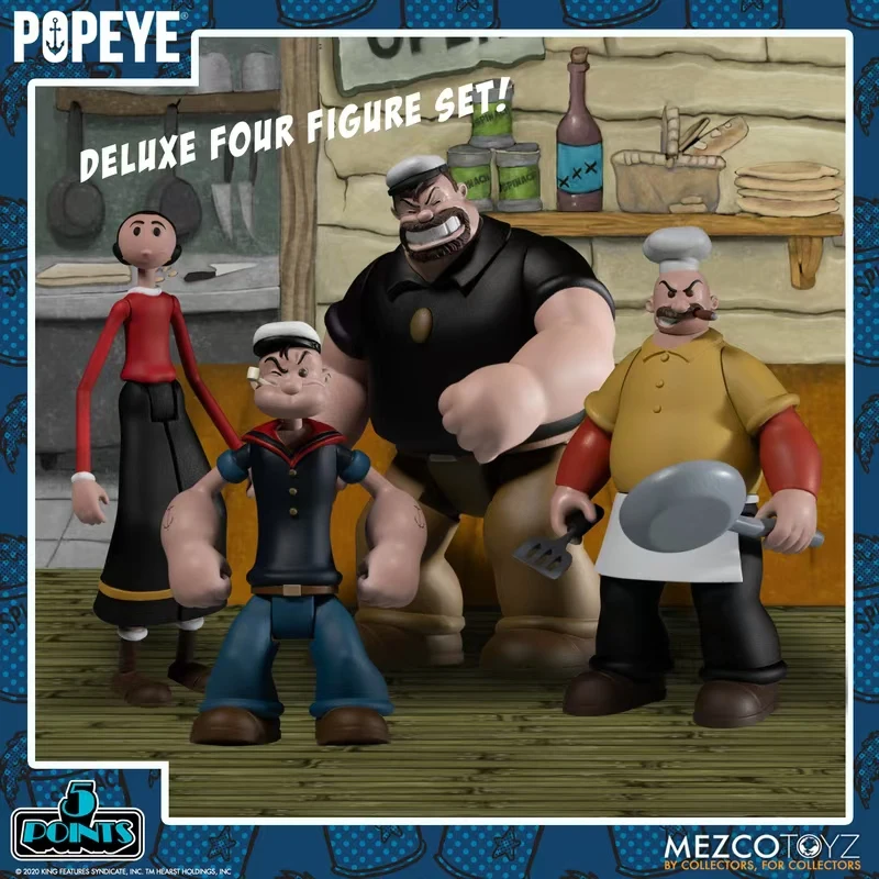 Mezco Popeye And Pluto Luxury Tavern  Movable Series 3.75 Inches Popeye And Heartbeat Arena Set In Stock Gift