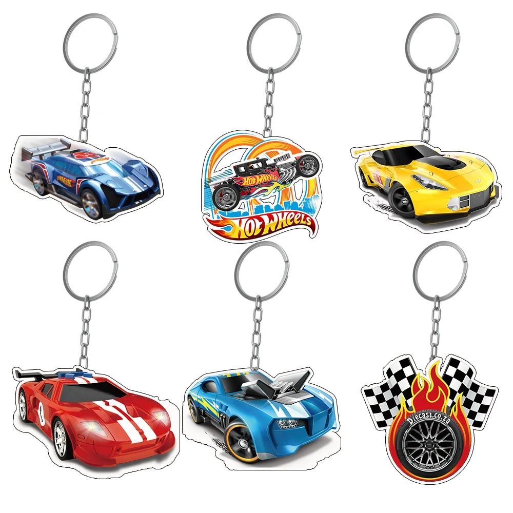 6pcs Hot Wheels Keychains Kids Cars Birthday Party Supplies Gift Bag Filler Stuffer School Carnival Reward Party Decoration