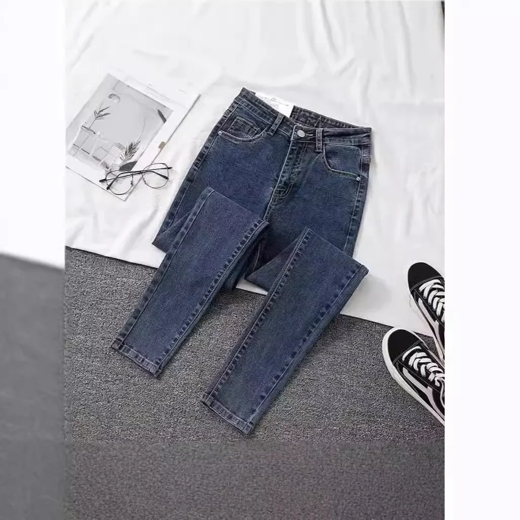 جينز جديد عالي الخصر للتخسيس من قماش الدنيم المطاطي للنساء لخريف وشتاء 2024 ملابس خارجية تنعيم صورة ظلية لك بنطلون نحيف #4